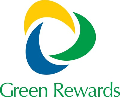 Green Rewards logo featuring a circular swoosh in yellow, blue, and green with the words Green Rewards underneath